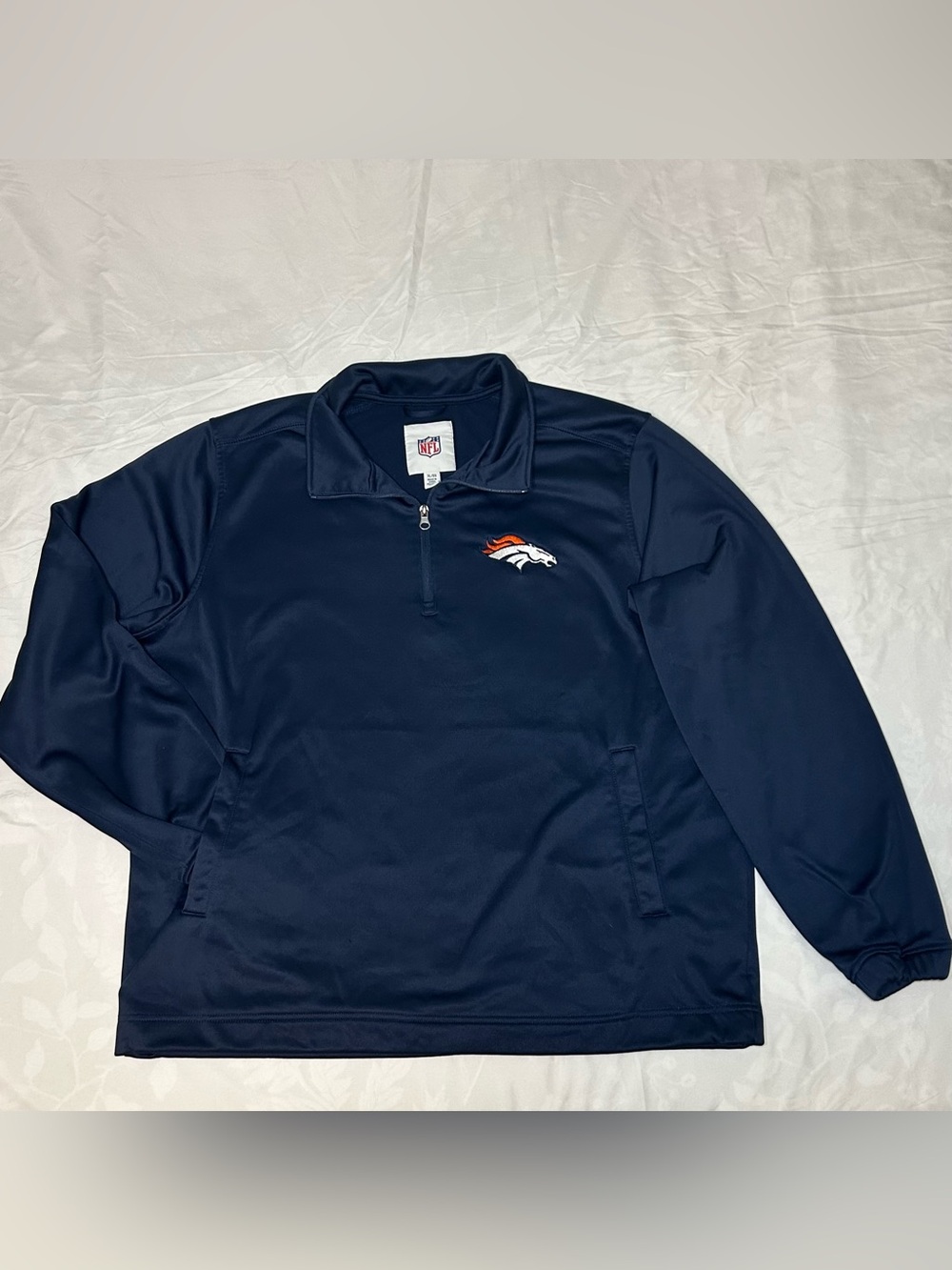NFL Denver Broncos 1/4 Zip Sweatshirt Men's XL Blue Pullover Pockets Embroidered